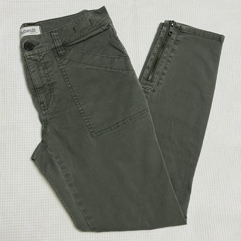 Madewell Skinny Fatigues Moss Army Green Ankle Zip Cargo Chino Pants (28)